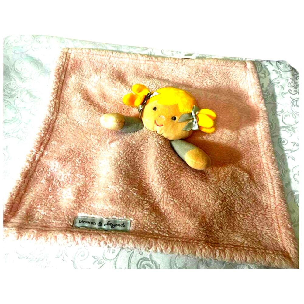 Blankets and Beyond Lovey Security Blanket Pink Girl Doll Yellow Hair 15"